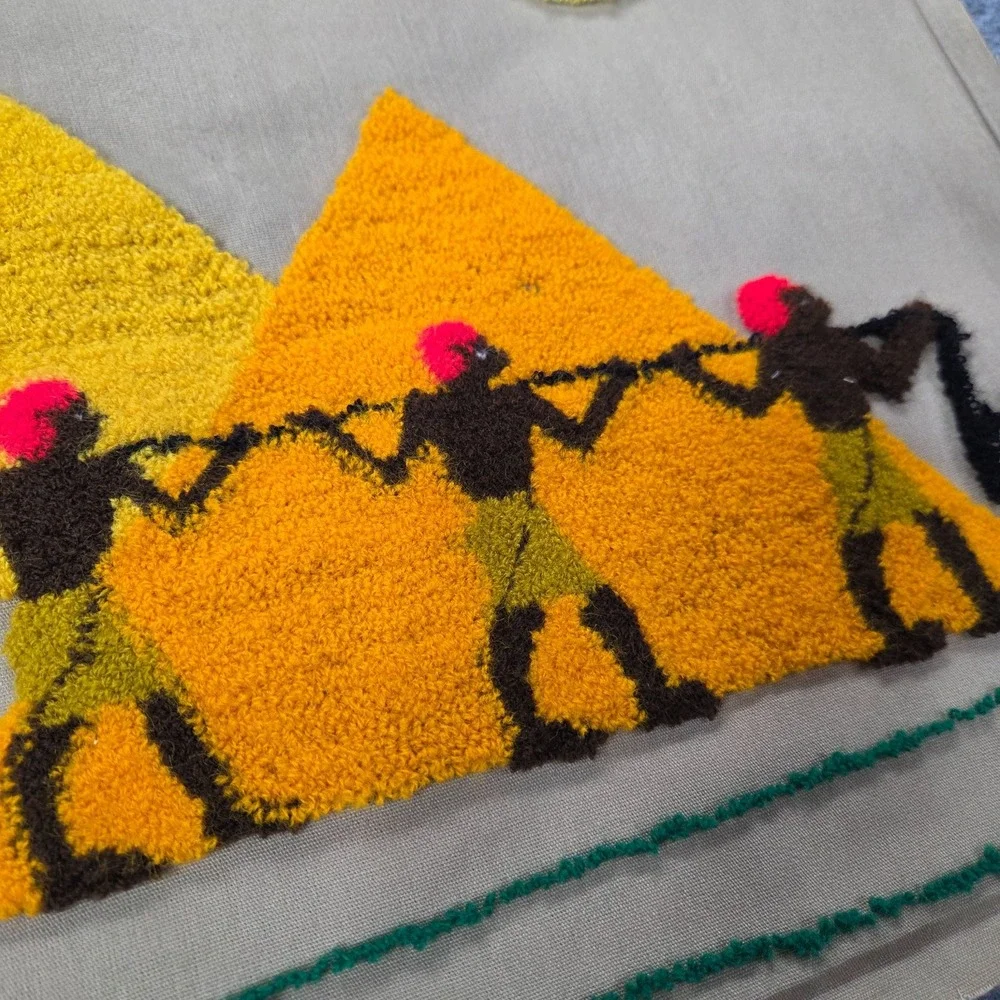 Vtg Hand Sewn Egypt Egyptian Appliqué Wall Hanging Tapestry Crewel Art 14